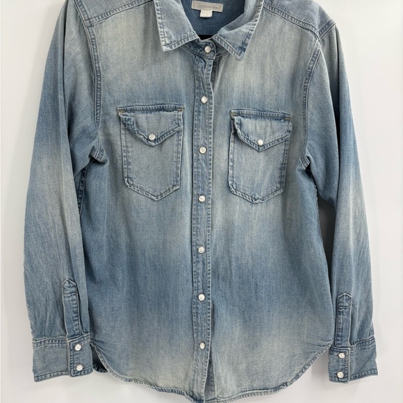 Outerknown blue Wyatt Western Denim button up blouse Shirt size large - Picture 3 of 11